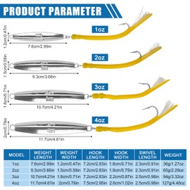 AGOOL Saltwater Diamond Jigs Fishing Lures Spoons with Tube Tail Flashing Teaser Stainless Steel J Hook for Offshore Trolling Striper Bass Cod Big Game Fishing 1oz,2oz,3oz,4oz 1PC (Yellow, 3 oz)