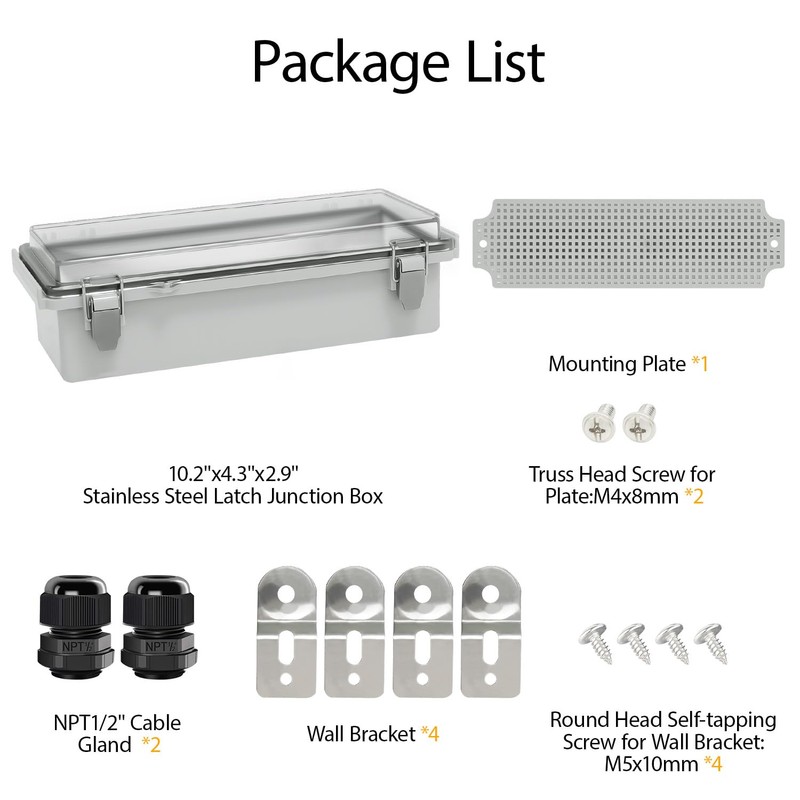 LeMotech Electrical Box, IP67 Waterproof Hinged Clear Cover Stainless Steel