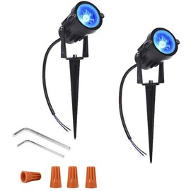 Youngine Pack of 2, 12V Low Voltage LED Landscape Lights Waterproof Outdoor Walls Trees Flags Spotlights 5W COB Garden Yard Path Lawn Light with Spike Stand (Blue),NO Plug