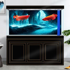 Pinpai 48X20 Inches Fish Tank Background, Underwater Cave Terrarium Background Decor, Blue Landscape Stone Durable Polyester Background with 8 EVA Double-Sided Tapes