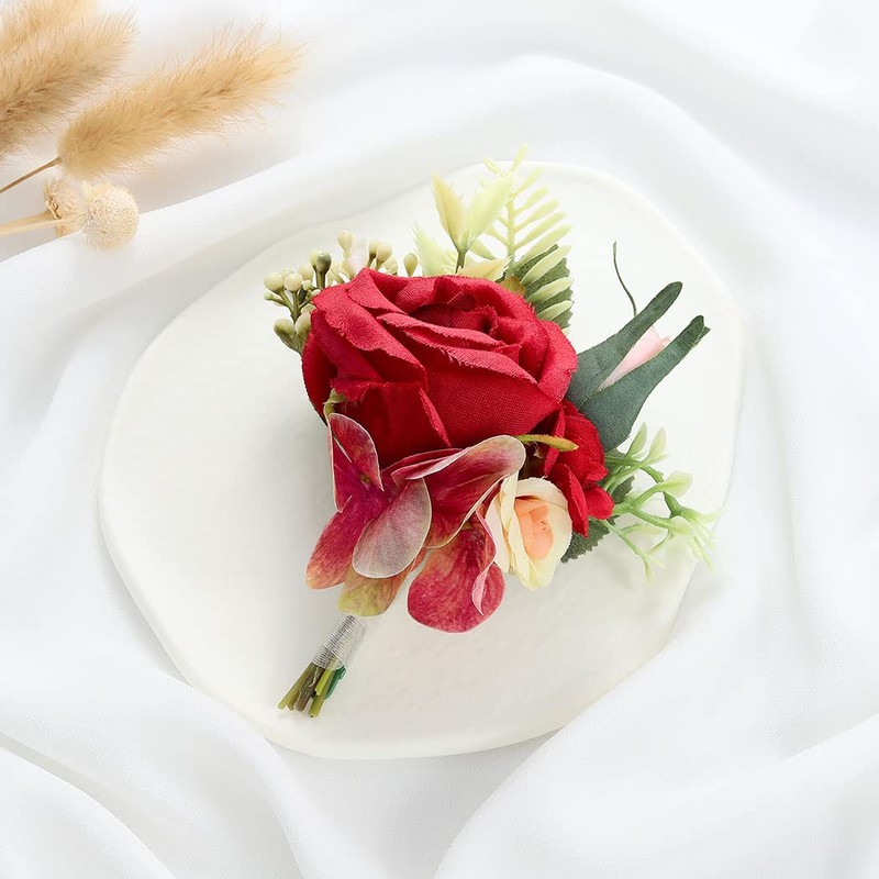 Latious Wedding Flower Boutonniere Red Groom Rose Buttonholes Men's Boutineer