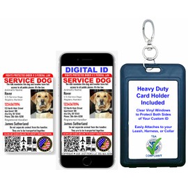 Just 4 Paws Custom Service Dog ID Card with QR Code & Security Seal and Optional Holograph | Registration to U S Service Dogs Registry Plus ID & Digital ID Holder- Portrait Style