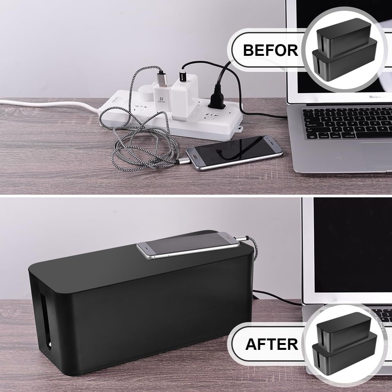 Cable Management Box, 2 Pack Large & Medium Cable Organizer