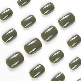 HJKDSFD Square Press on Nails Short Fake Nails Green False Nails Acrylic Artificial Glossy Design Nails Full Cover Glue on Nails Stick on Nails for Women Girls Manicure Art Decorations 24Pcs