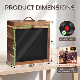 Essenhome Acacia Wood Vinyl Record Storage Box,Premium Record Holder with Acrylic Display Window&Soft Lining,Fits 35+12 Inch LPs,Portable Vinyl Record Storage for Albums Collection (Acacia Wood)
