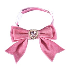 KioKatt Princess Sparkle Bow Cat Collar – Glitter Velvet Breakaway Collar with Sparkly Heart Gem (Pink)
