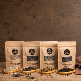 VietBeans Pepper Set Gift Set – Four Different Varieties – Black, Colourful, White and Island Pepper – Whole Peppercorns for the Pepper Mill – Gift Packaging