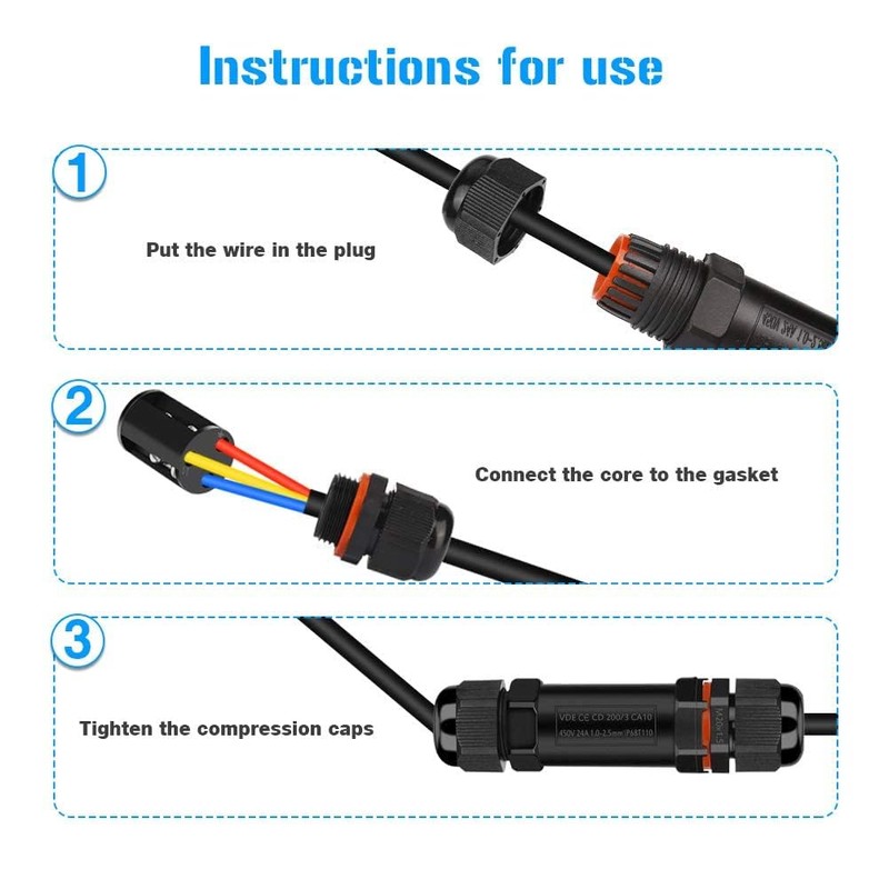 Cable connector, waterproof IP68, connection sleeve, underground cable, 3-pole connection