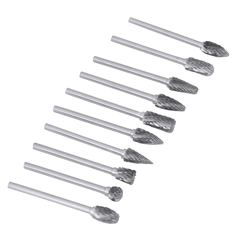 One Set 10 Tungsten Steel Carbide Burrs for Rotary Tool