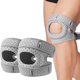 Knee Support Strap, Adjustable Patella Band, Grey, 2 Pack