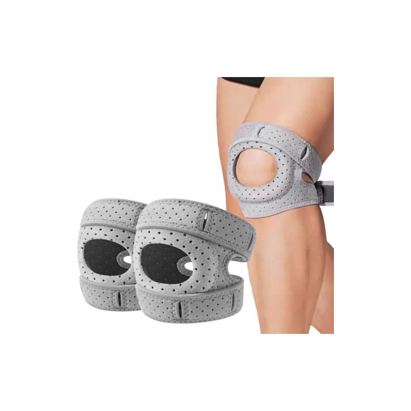Knee Support Strap, Adjustable Patella Band, Grey, 2 Pack