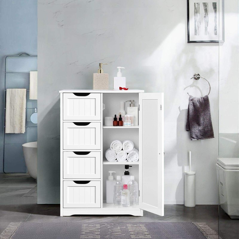 Yaheetech Wooden Floor Cabinet, Side Storage Organizer with 4 Drawers