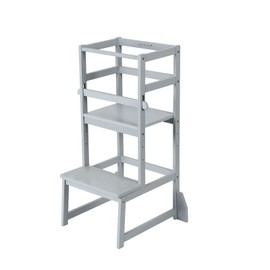 Zytty Toddler Step Stool Toddler Kitchen Stool, Adjustable-Height Toddler Tower Stool Kitchen Wooden Helper Step Stools for Kids, Grey…