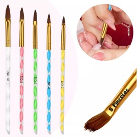 Veraly 5 Pinceles Para Acrílicos Para Decoración Uñas 5 Medidas