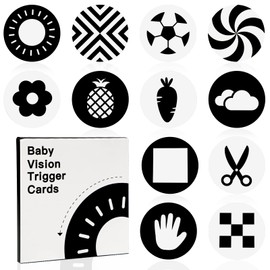 Contrast Cards Baby, Tikplus Black White Cards Baby 0-3 Months, 18 Pieces 36 Pages High Contrast Baby Visual Stimulation Flashcards, Newborn Toy Learning Activity Cards, Round 13.6 cm