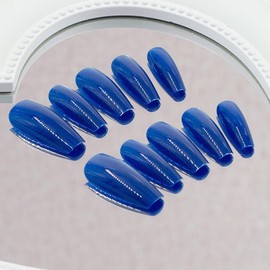Coffin Press on Nails Sea Blue Fake Nails Medium False Nails with Cat Eye Design Shiny Acrylic Nails Glitter Press on Nails Full Cover Glossy Acrylic Nails Reusable Artificial Nails for Women Girls