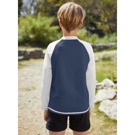 Boys Rash Vest Long Sleeve 1/4 Zip Quick Drying UPF 50+ Sun Protection Swimming Tops White & Blue 5-6 Years