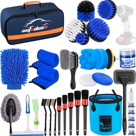 AUTODECO 34Pcs Car Detailing Brush Set, Car Detailing Kit, Auto Detailing Drill Brush Set, Car Detailing Brushes, Car Wash Cleaning Tools Kit for Interior, Exterior, Wheels, Blue