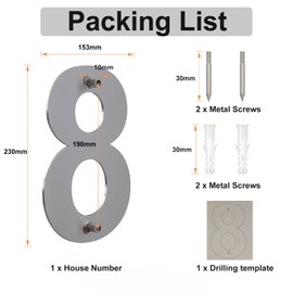 Large Modern House Numbers Stainless Steel Door Numbers -Corrosion Resistant and Easy to Clean - Floating Appearance and Easy to Install - 9 Inch 230mm Height (Number 8 Eight)