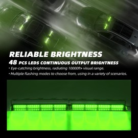 ELECHOI Green 2 in 1 Emergency Dash Strobe Light Bar, Front/Rear 48LEDs Interior Windshield Visor Safety Flashing Warning Hazard Lights for Trucks Vehicles