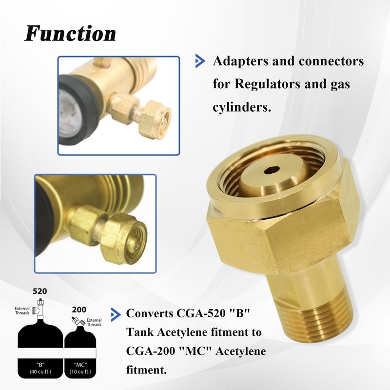 Ebrmeiwo CGA-520 B Tank Acetylene to CGA-200 MC Acetylene Regulator,