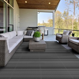 GENIMO Outdoor Rug for Patio Clearance, 6'x9' Waterproof Rugs, Lightweight Plastic Straw Carpet, Reversible Mats for Camping, Porch, Deck, Rv, Backyard, Camper, Balcony, Black & Grey