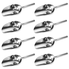 CYEAH 8 palas de hielo de acero inoxidable de 6 onzas, cuchara de metal de 9 pulgadas, tamaño pequeño para cubitos de hielo, caramelos, harina, azúcar, cubitos de hielo para latas, hornear, despensa de cocina, libre de óxido