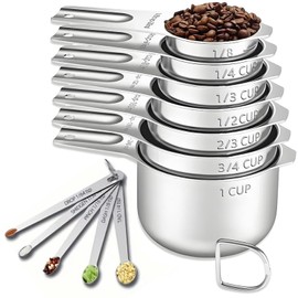 12PCS Measuring Cups and Spoons Set, 7 Stainless Steel Nesting Measuring Cups & 5 Mini Measuring Spoons, Metal Measuring Cups and Spoons Set for Cooking Baking, Dry and Liquid Ingredients Measurement