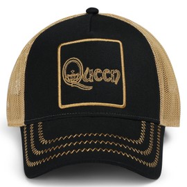 Amplified Trucker Baseball Cap with Adjustable Snapback Closure, Breathable, Queen, Black-Gold, Unit size