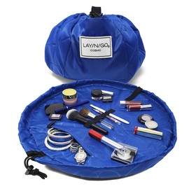 Lay-n-Go Cosmo Drawstring Makeup Bag Organizer, Water-Resistant Cosmetic Pouch for Travel, Stylish & Durable Toiletry Bag, Machine Washable, Large Capacity, 20-Inch, Sky Blue