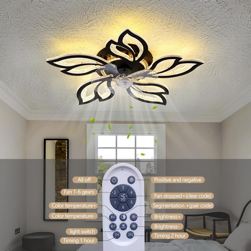 haodengshi 25" Black Geometric Ceiling Fan with Lights and Remote