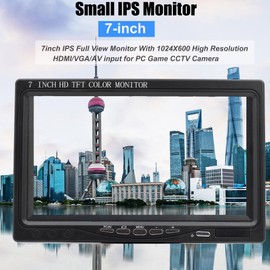 7 inch Small HDMI Monitor 1024x600 Resolution Small 1080P Portable IPS Monitor with Built-in Speakers HDMI VGA AV Input for Gaming CCTV Security Camera Raspberry Pi PC