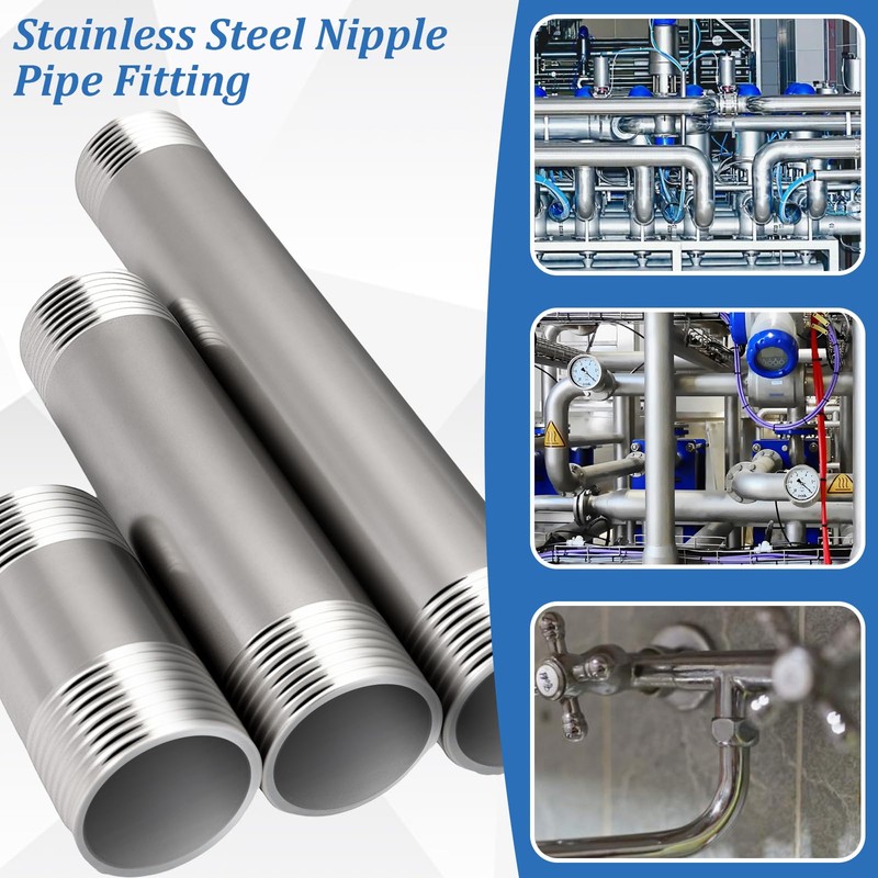 Dexspoeny 3Pcs 304 Stainless Steel Nipple Pipe Fittings 3/4" NPT