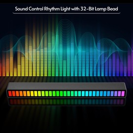 RGB Sound Control Rhythm Lights 3 PCS 32 LED 18 Colors Audio Spectrum Mode 5 Levels of Speed 4 Levels of Brightness TYPE-C USB Portable Voice Activated Atmosphere Light for Car Gaming Room Decoration Desktop DJ Studio Black