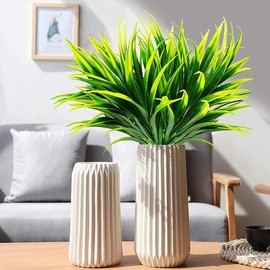 6Pcs Artificial Grass Fake Plants 17.3in 16 Leaves Outdoor Fake Grass UV Resistant Greenery Plastic Plants for Home Window Garden Office Patio Hanging Planter Pathway Front Porch Décor:_6PCS/Yellow_6 Pcs