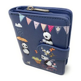 Shag Wear Panda Mania Small Animal Wallet for Women and Teen Girls Vegan Faux Leather 4.5" Slate Grey