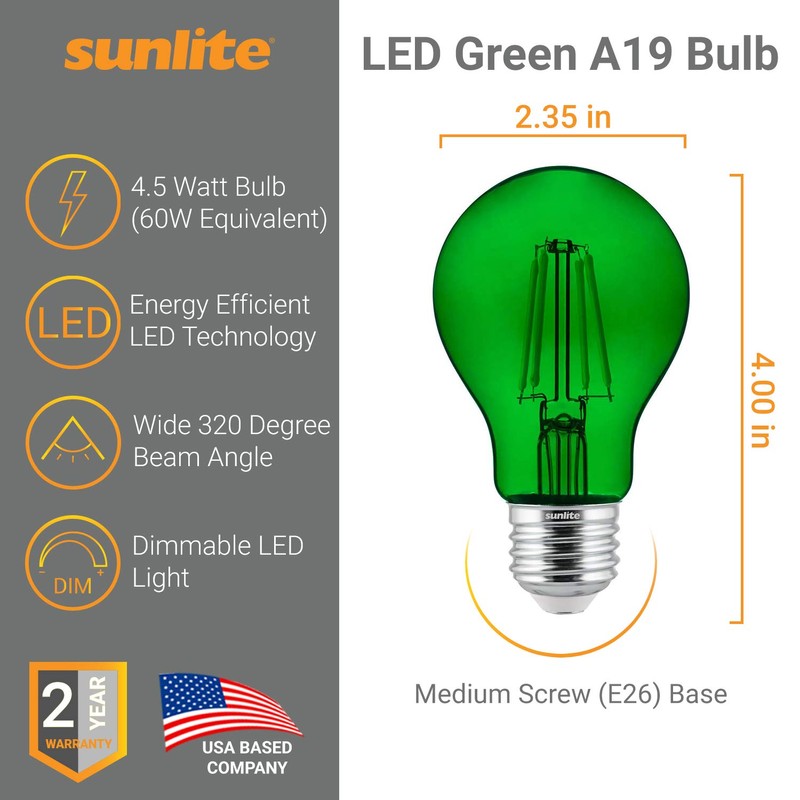 Sunlite 81083 LED Colored Filament A19 Light Bulb, 4.5 Watts,