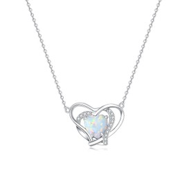 LOVANS Women's Necklace 925 Silver Heart Pendant Chain Women's Jewellery Gifts for Valentine's Day Anniversary Birthday Mother's Day for Women Mother Girlfriend, Sterling Silver, Opal