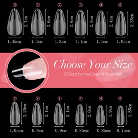 Almond Nail Tips - 420PCS Clear Nail Tips, ZAHRVIA Soft Gel Full Cover Nail Tips for Soak Off Nail Extensions kit - False Nails Acrylic Nail Tips 12 Sizes (Medium Almond)
