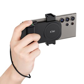 KIWIFOTOS Smartphone Phone Holder for Big Giant Hand with Detachable Video Zoom Bluetooth Remote - Selfie Vlog Video Recording, Fits Universal Phones, Width 59-85mm (Black)