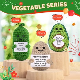 Gifts for Women Men Emotional Potato Pickle: 3Pcs Funny Crochet Dolls Christmas Stocking Stuffers Friends Coworkers Roommates College Students Sister with Cheer Up Cards (Bee,Poo,Mushroom)