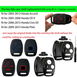 Kyhodsgn Key Fob Cover Shell for Honda 2003 - 2012 Accord 2009-2015 Pilot,3+1Button Keyless Remote Fob Case Kit Fit for 2006-2013 Civic EX 2005-2006 CR-V (Pack of 4)