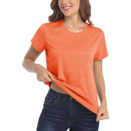 MAGCOMSEN Women Summer Short Sleeve Dry Fit Cool Running T Shirts Workout Wicking Athletic Shirts Yoga Shirts Orange X-Large