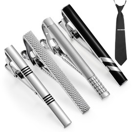 Set of 4 Tie Pins, Men's Tie Clips, Tie Clips for Men, Silver Tie Clip, Stainless Steel, Tie Clip Set for Men, for Weddings, Party, Gift, Electroplating, 1