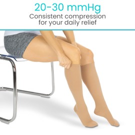 Vive Medical Compression Stockings - 20-30mmHg Knee High Socks for Varicose Veins - Support Stockings for Women/Men - Graduated Compression For Anti Embolism, Post Surgery, Swelling, Soreness (Beige)
