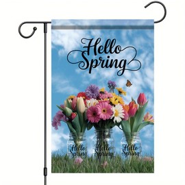 Starlit Patio Welcome Spring Garden Flag 12x18 Double Sided Small Floral Flower Garden Flag Yard House Flower Bouquets in Mason Jars Outside Outdoor House Hello Spring Summer Decoration