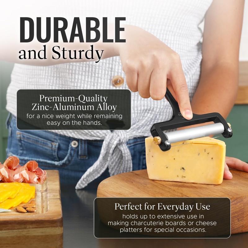 Zulay Kitchen Stainless Steel Wire Cheese Slicer - Adjustable Hand