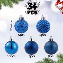 34ct Navy Blue Christmas Ball Ornaments Shatterproof Plastic Christmas Tree Decorations for Xmas Party Home Office Holiday Decor -Small Size (1.57", 40mm)