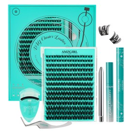 Lash Extension Kit Lash Clusters kit Lash Bond and Seal Eyelash Remover and Lash Applicator for Diy Lash Extension Kit at Home by AMZGlRL(144PcsBlues-Mix8-16mm kit)
