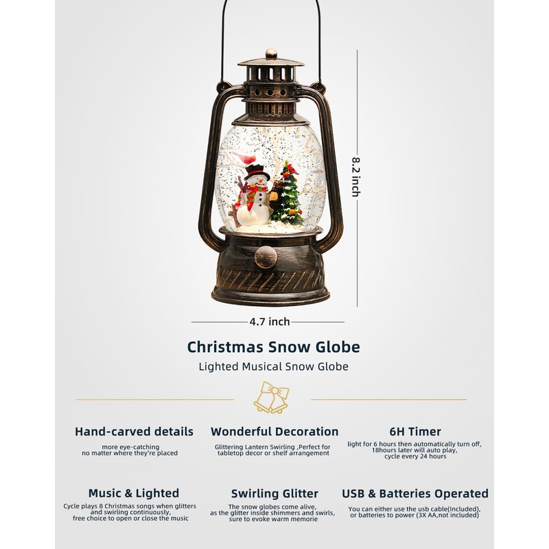 Snow Globe Christmas Decorations - Musical Christmas Snow Globes with